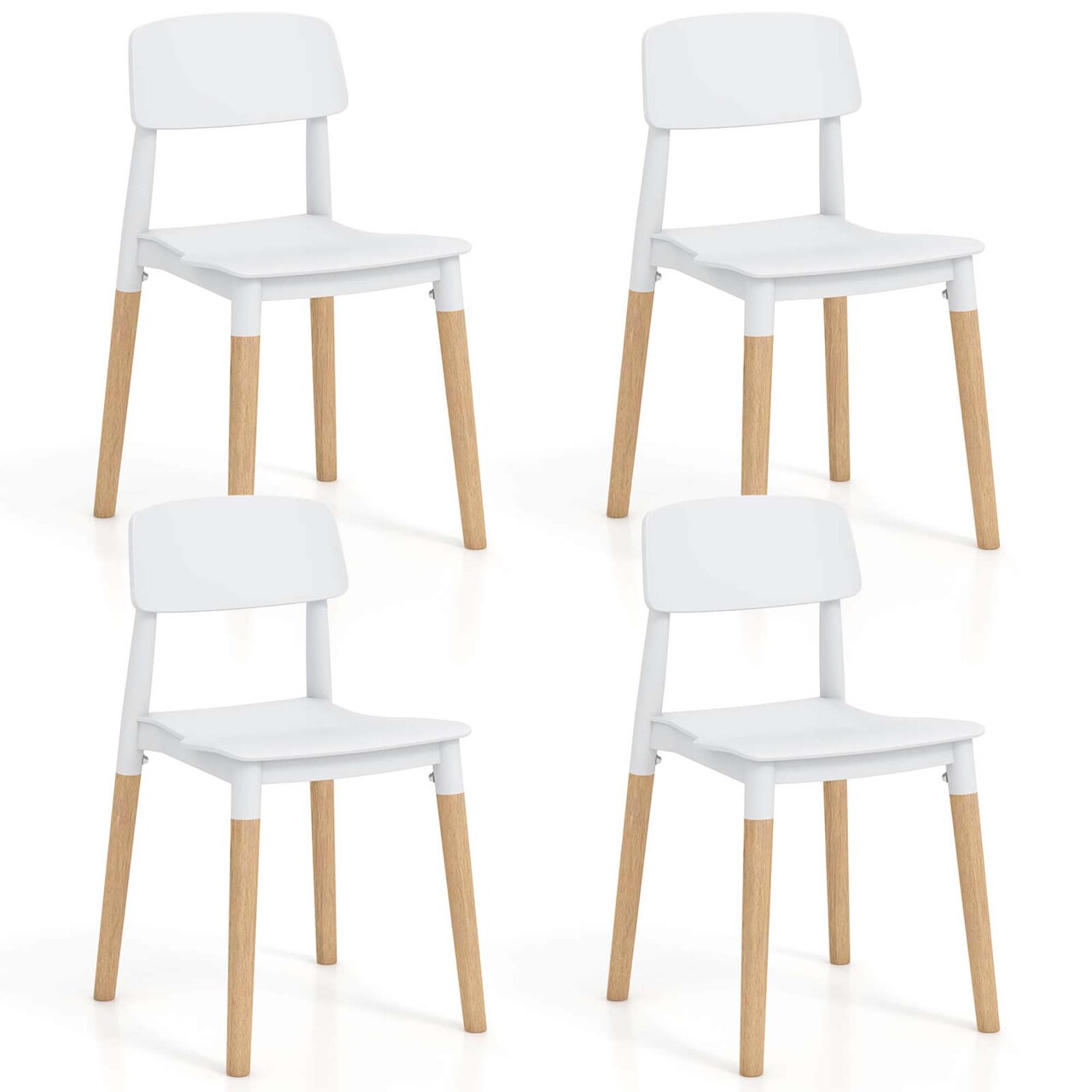 Costway Dining Side Chairs Set of 4 with Ergonomic Backrest Wide Seat & Sturdy Wooden Legs Black/White